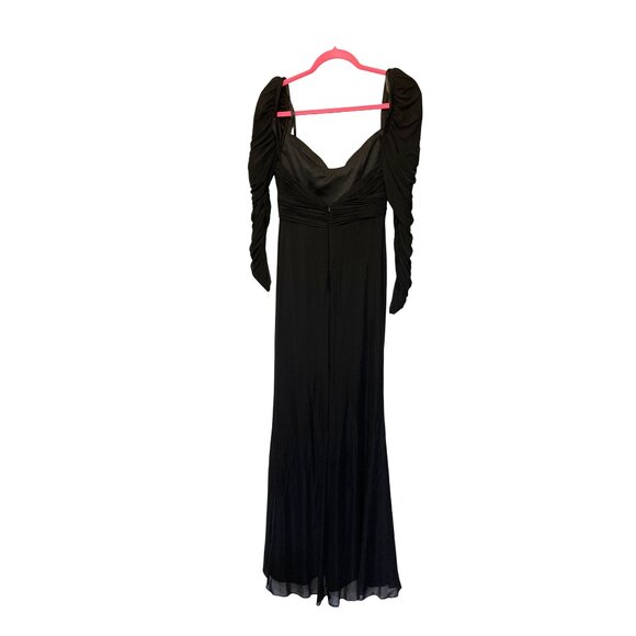 Ieena For Mac Duggal Size 2 Black Long Sleeve Ruched Gown With Draped Bodice - Picture 2 of 8